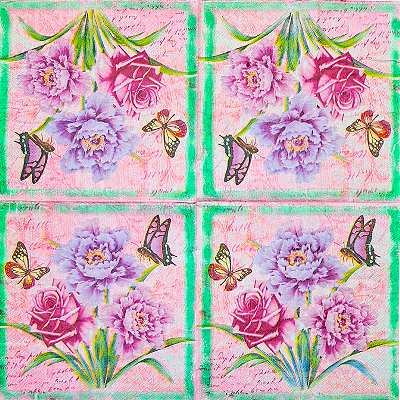 Guardanapo para Decoupage 33x33 Flores e Borboletas
