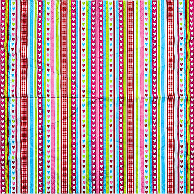 Guardanapo para Decoupage 33x33 Corações e Listras