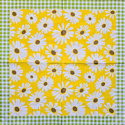 Guardanapo para Decoupage 33x33 Margaridas Xadrez