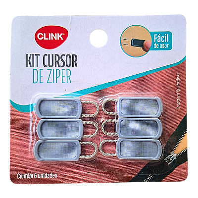 Kit de Reparo Cursor para Zíper 6 Unidades Cinza
