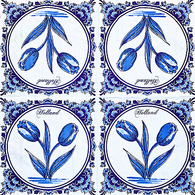 Guardanapo para Decoupage 33x33 Tulipa Azul e Branco