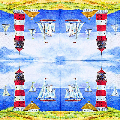 Guardanapo para Decoupage 33x33 Farol e Veleiros