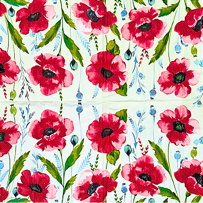Guardanapo para Decoupage 33x33 Papoulas Vermelhas