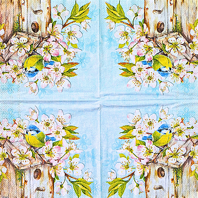 Guardanapo para Decoupage 33x33 Casa de Passarinho com Flores