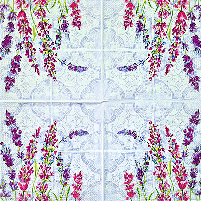 Guardanapo para Decoupage 33x33 Lavandas com Fundo de Azulejo