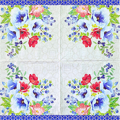 Guardanapo para Decoupage 33x33 Buquê de Flores Índigo
