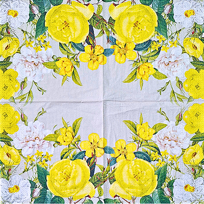 Guardanapo para Decoupage 33x33 Jardim de Rosas Amarelas