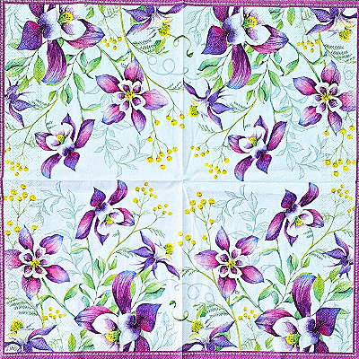 Guardanapo para Decoupage 33x33 Flores Lilás com Borda Roxa