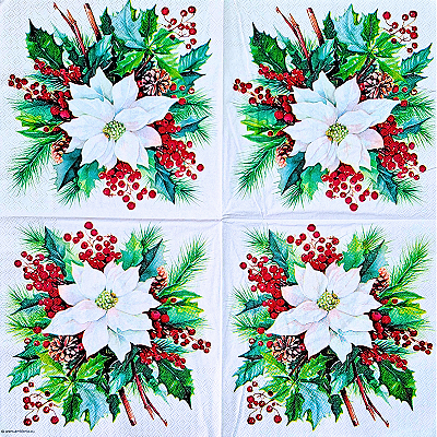 Guardanapo para Decoupage 33x33 Arranjo com Azevinhos de Natal