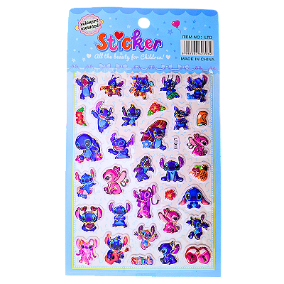 Cartela de Adesivos Autocolantes 3D Stitch Modelo 1