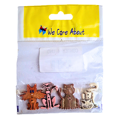Kit de Botões com 2 Furos para Artesanato Tema Gato 4 Peças