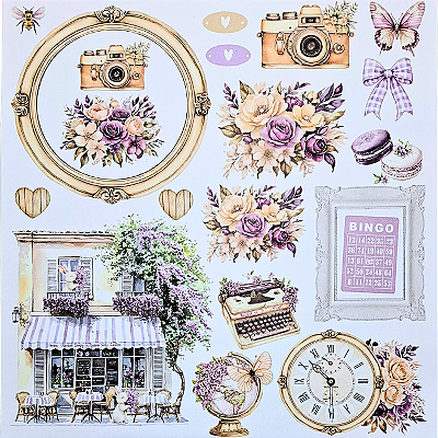Papel para Scrapbook 30.5 x 31.5 Coleção Meu Refúgio Tema Tenda