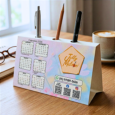 Calendário de Mesa com Porta Canetas Personalizado em PDF