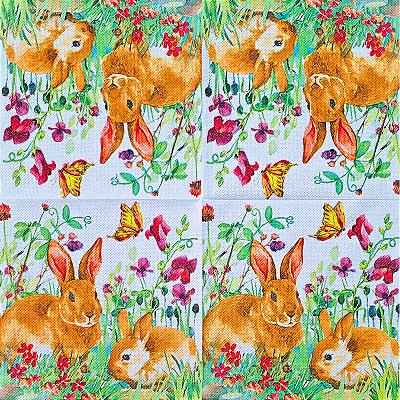 Guardanapo para Decoupage 33x33 Coelhos no Jardim