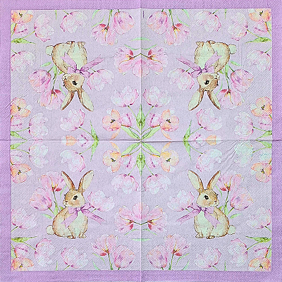Guardanapo para Decoupage 33x33 Coelho e Flores