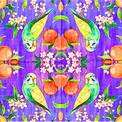 Guardanapo para Decoupage 33x33 Periquito e Laranjas