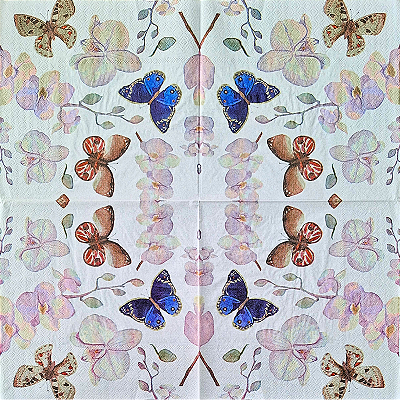 Guardanapo para Decoupage 33x33 Borboletas e Orquídeas Phalaenopsis