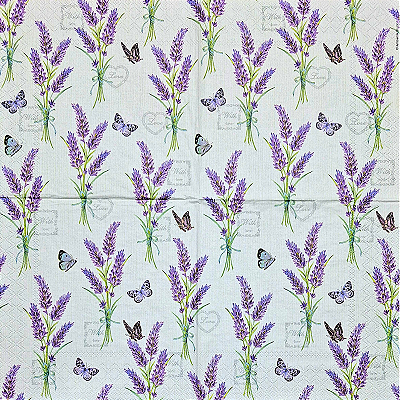 Guardanapo para Decoupage 33x33 Borboletas e Lavandas
