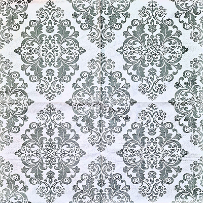 Guardanapo para Decoupage 33x33 Arabesco Cinza em Fundo Branco