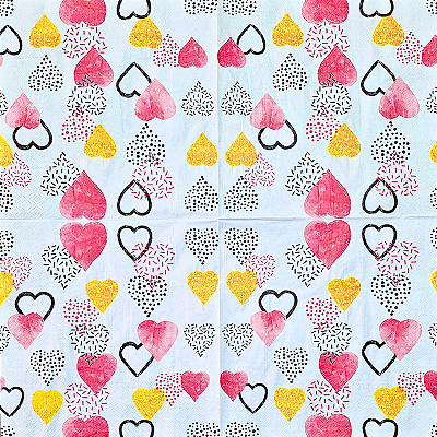 Guardanapo para Decoupage 33x33 Corações Coloridos