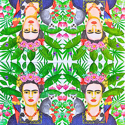 Guardanapo para Decoupage 33x33 Frida Kahlo Fundo Tropical