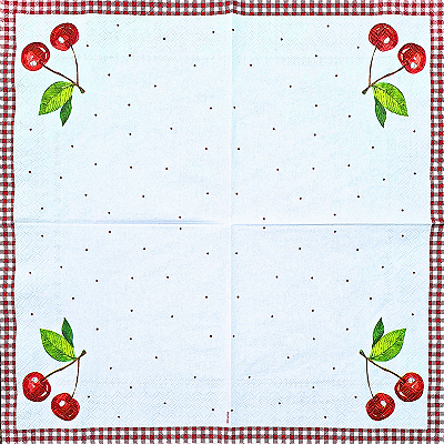 Guardanapo para Decoupage 33x33 Cerejas com Borda Xadrez