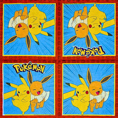 Guardanapo para Decoupage 33x33 Pokémon Pikachu e Eevee