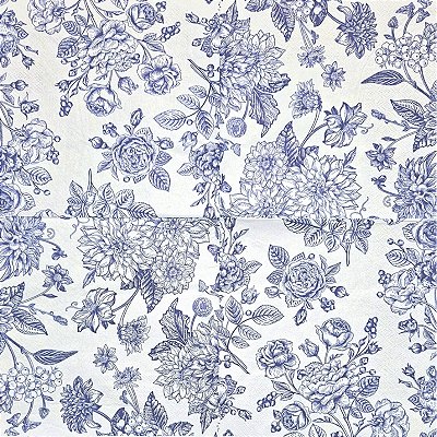 Guardanapo para Decoupage 33x33 Rosas Azul e Branco
