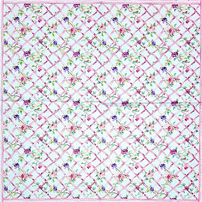 Guardanapo para Decoupage 33x33 Flores na Treliça Rosa