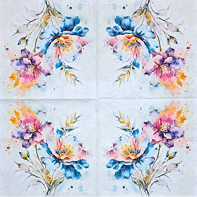 Guardanapo para Decoupage 33x33 Papoulas Aquareladas