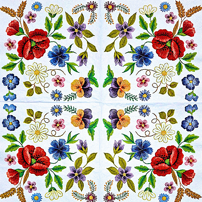 Guardanapo para Decoupage 33x33 Bordado de Flores Polonesas