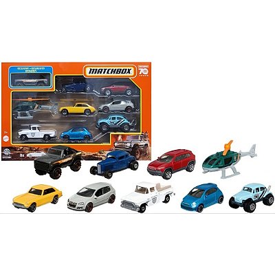 Conjunto Matchbox - 8 Carrinhos exclusivos + Helicóptero