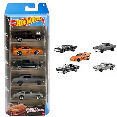 Conjunto 5 Miniaturas Velozes e furiosos Hot Wheels 1/64