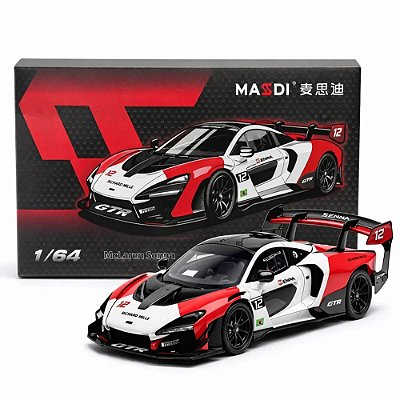 Miniatura MASSDI McLaren Senna GTR 1/64 Vermelho e Branco