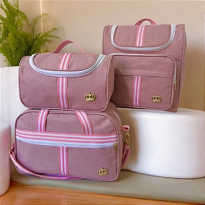 Kit Classic Rosa Rubi - Kit Bolsa Maternidade 3 peças
