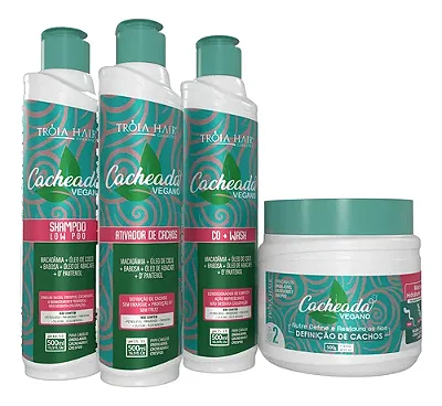 Kit Cacheada 4 Passos Vegano - 4 X 500ml - Troia Hair
