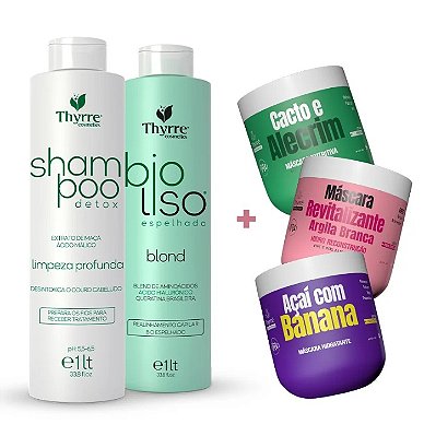 Kit Bio Liso Sem Formol Thyrre Cosmetics 1000ml + 3 Cronograma Capilar Thyrre 3x500g