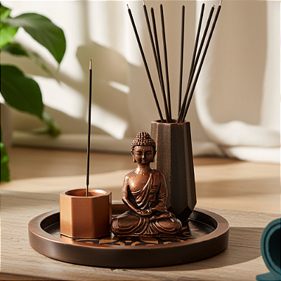 Conjunto Incensário Zen em Gesso