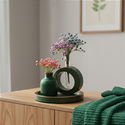 Conjunto Vasos Decorativos em Gesso Verde