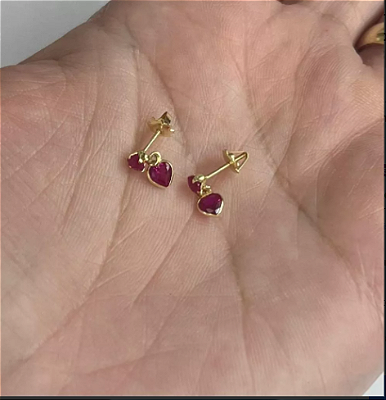 Brinco Menina Bebê Infantil Rosa com Pedrinha em Ouro 18k