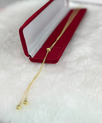 Colar Gravata Com Bolas Delicada Banho Ouro 18k Garantia