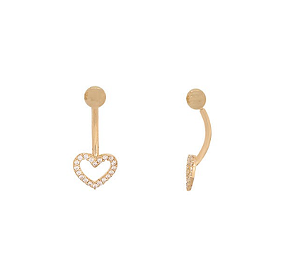 Piercing Ouro 18k Umbigo Coraçao Vazado Cravejado Pedras