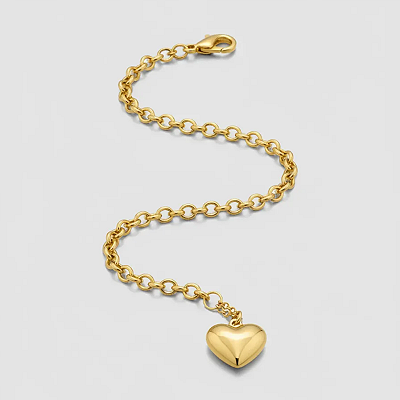 Pulseira Elo Português Pingente Grande Coração Adulto 19cm