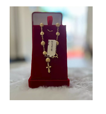 Pulseira Feminina Bolas Terço Ouro 18k 20cm Ajustavel Nota
