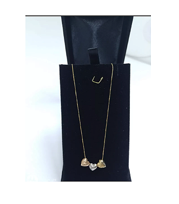 Colar Feminino Três Corações Ouro18k Branco Amarelo Vermelho