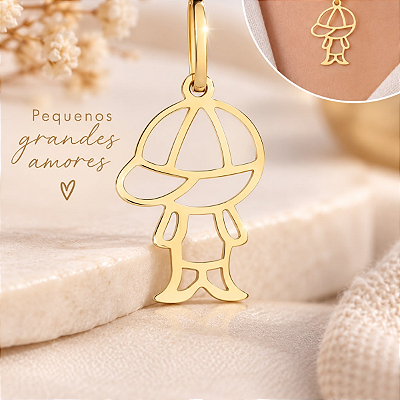 Pingente Menino Filho Menino Com Boné Ouro 18k Pequeno 0.2gr