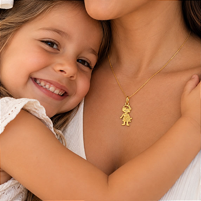 Pingente Menina Filha Ouro 18k Menininha Grande 23mm 0.5gr