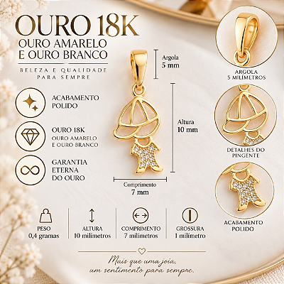 Pingente Filhos Pingente Menino Ouro 18k Amarelo E Branco
