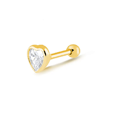Piercing Orelha Tragus Cartilagem Coração Cravejado Ouro 18k
