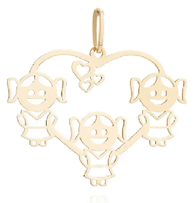 Pingente De Ouro 18k Coração 3 Meninas Filhas Peso 0.4gr